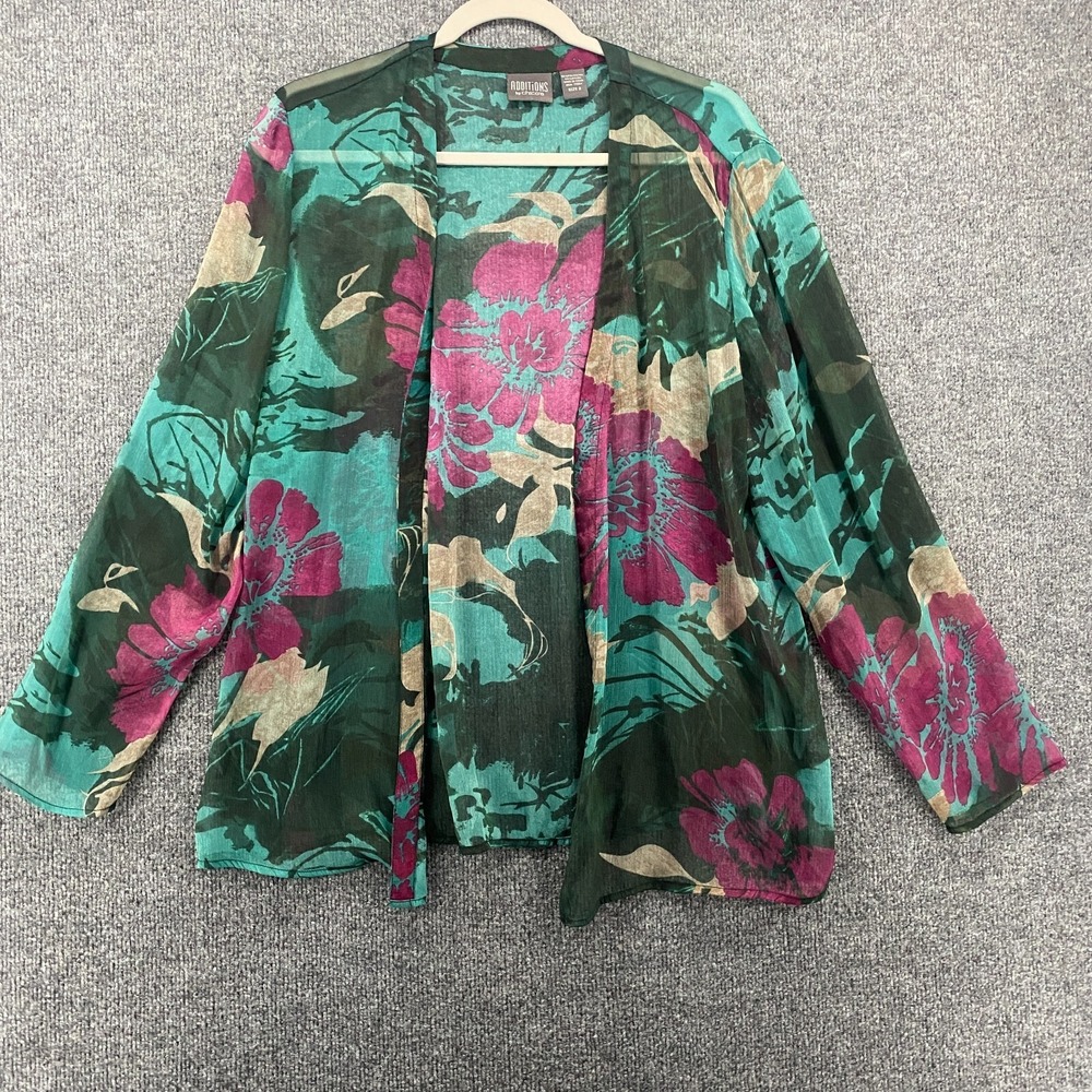 Chicos Additions Kimono 2 Womens L Floral Sheer Open Front Fairy Grunge Mystic